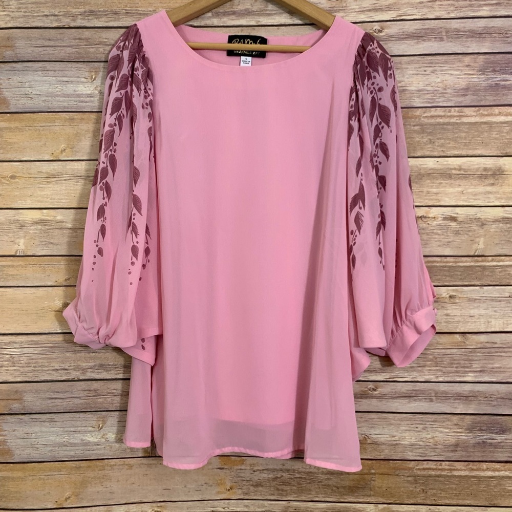 Bob Mackie Wearable Art Pink Peasant Sleeve Blouse Art to Wear Barbiecore - Picture 2 of 6